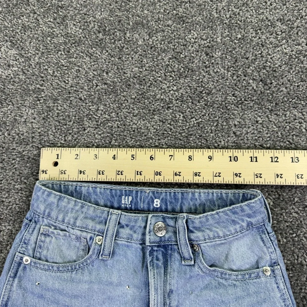 Gap Skirt Girls 8 Blue Denim Studded Mini Raw Hem Adjustable Waist Summer Casual
